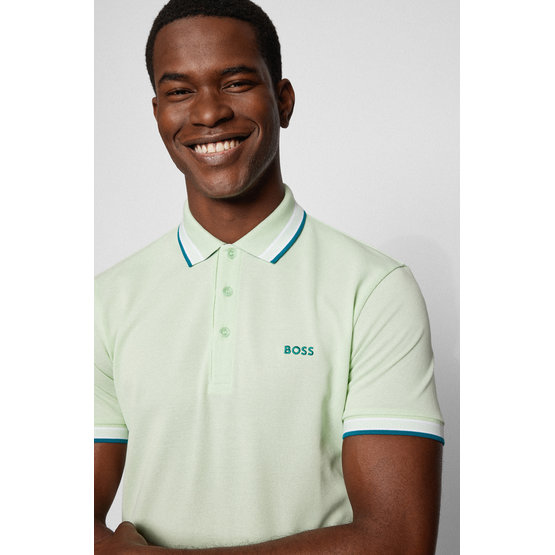 BOSS Paddy Curved Sleeve Polo in light green buy online - Golf House