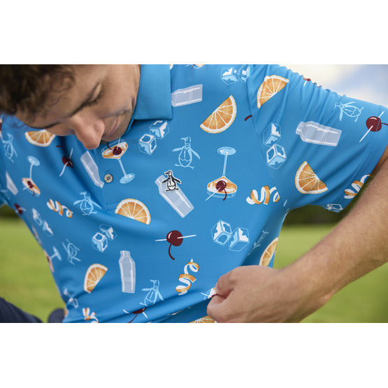Penguin  All Over Oversized Cocktail Print Half Sleeve Polo royal