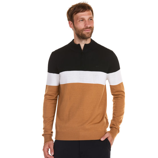 Daniel Springs Colourblock knitted troyer camel