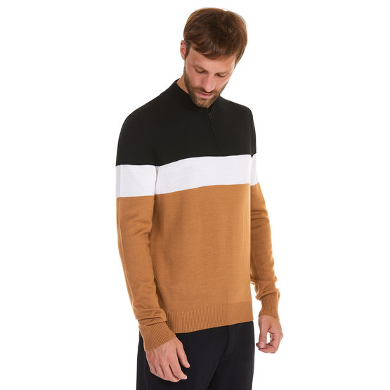 Daniel Springs Colourblock knitted troyer camel