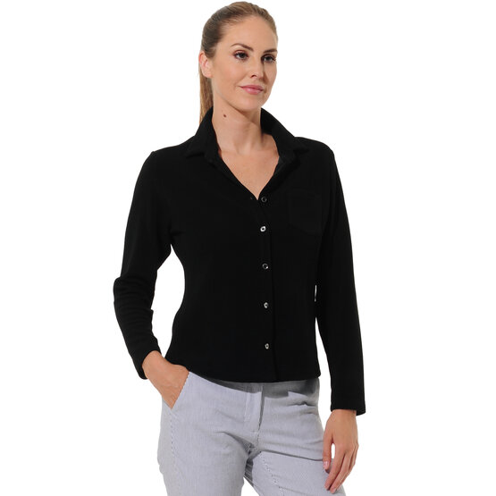 MDC  Relaxed fit button-down long sleeve polo black